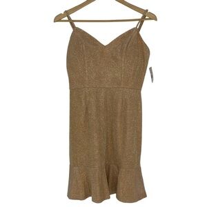 NWT Midnight Doll gold glittery spaghetti strap mini dress, Juniors 11